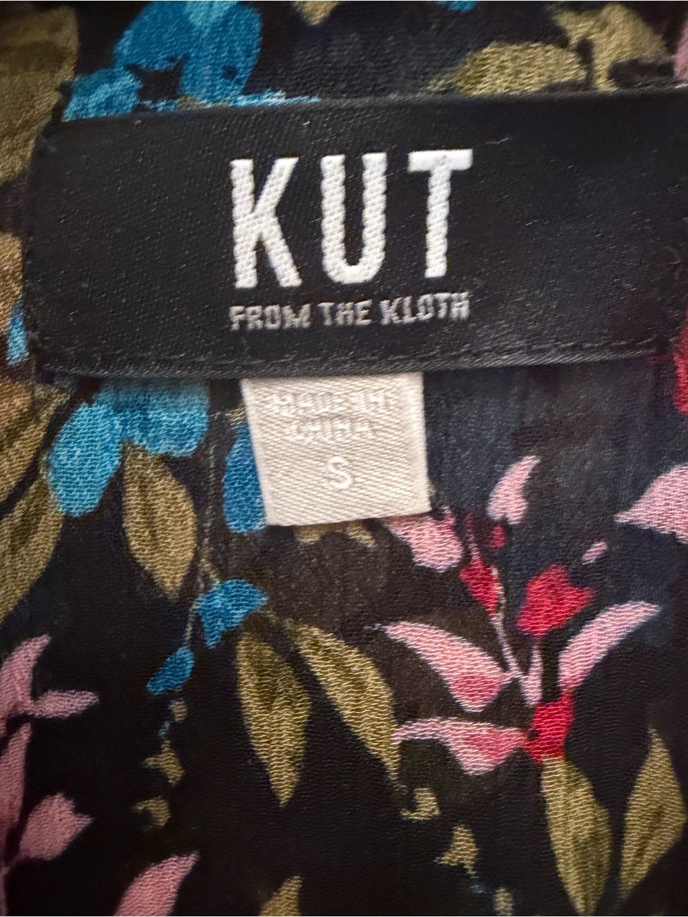 Kut from the Kloth Black Floral Button-Up Blouse with Pink & Blue Flowers - Picture 3 of 4